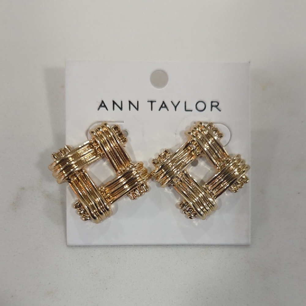 Ann Taylor Gold Textured Woven Square Studs